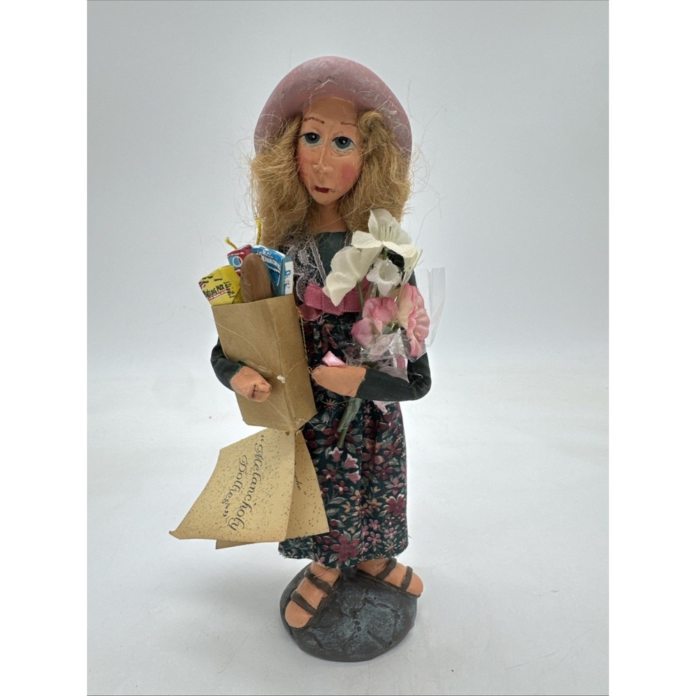 The Melancholy Dollies  "Brooke"Figurine 8" w/Tags Shopper Grocery Bag Flowers